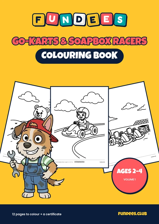 Go-Karts & Soapbox Racers coloring book cover, Ages 2–4, volume 1