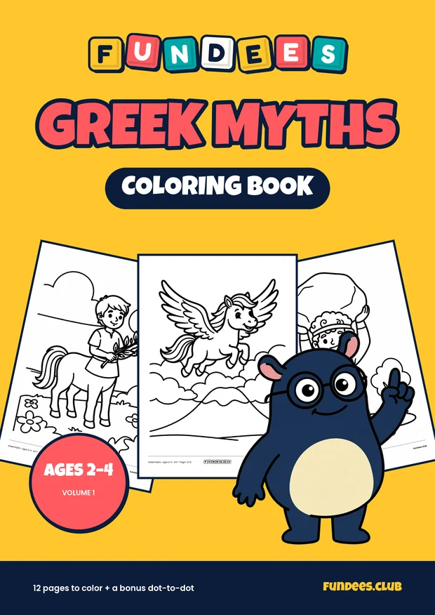 Greek Myths coloring book cover, Ages 2–4, volume 1