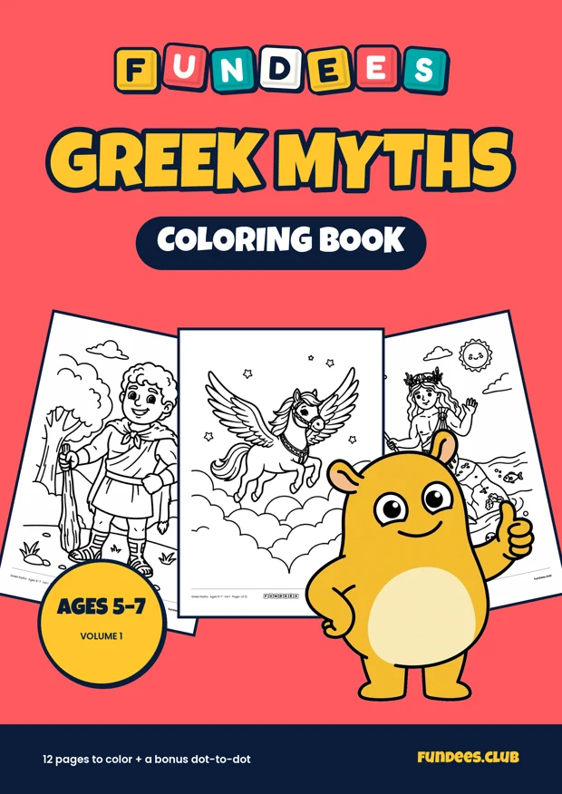 Greek Myths coloring book cover, Ages 5–7, volume 1