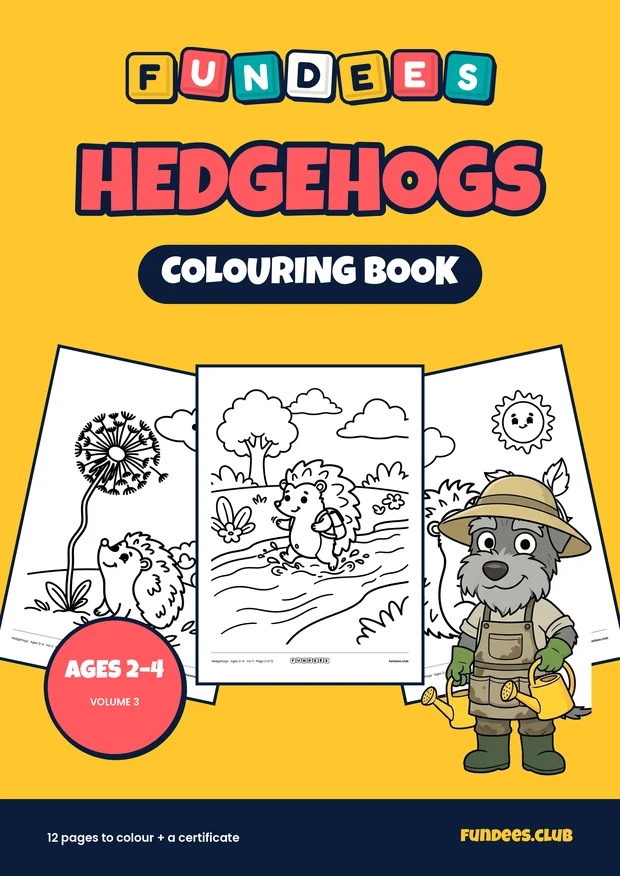 Hedgehogs coloring book cover, Ages 2–4, volume 3