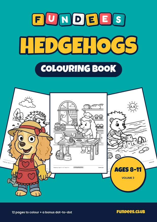 Hedgehogs coloring book cover, Ages 8–11, volume 3