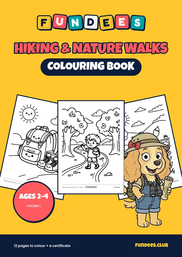 Hiking & Nature Walks coloring book cover, Ages 2–4, volume 1