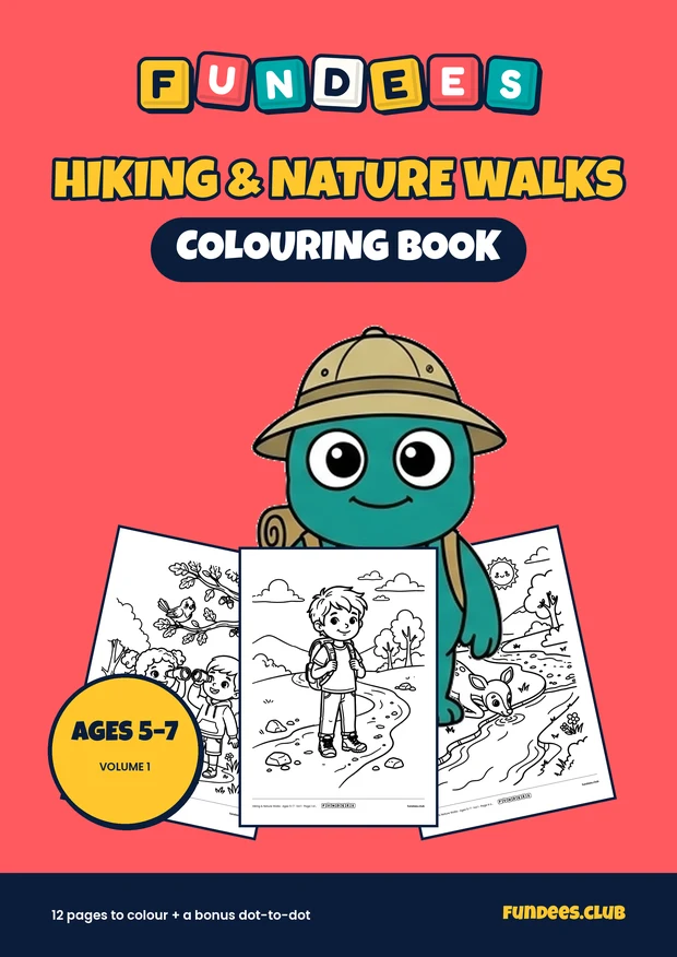 Hiking & Nature Walks coloring book cover, Ages 5–7, volume 1