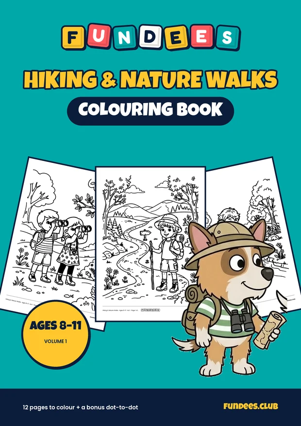 Hiking & Nature Walks coloring book cover, Ages 8–11, volume 1