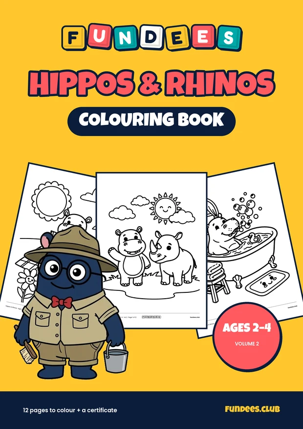 Hippos & Rhinos coloring book cover, Ages 2–4, volume 2