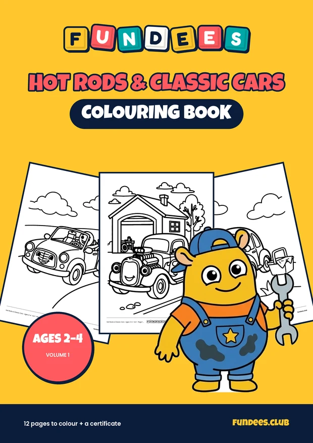 Hot Rods & Classic Cars coloring book cover, Ages 2–4, volume 1