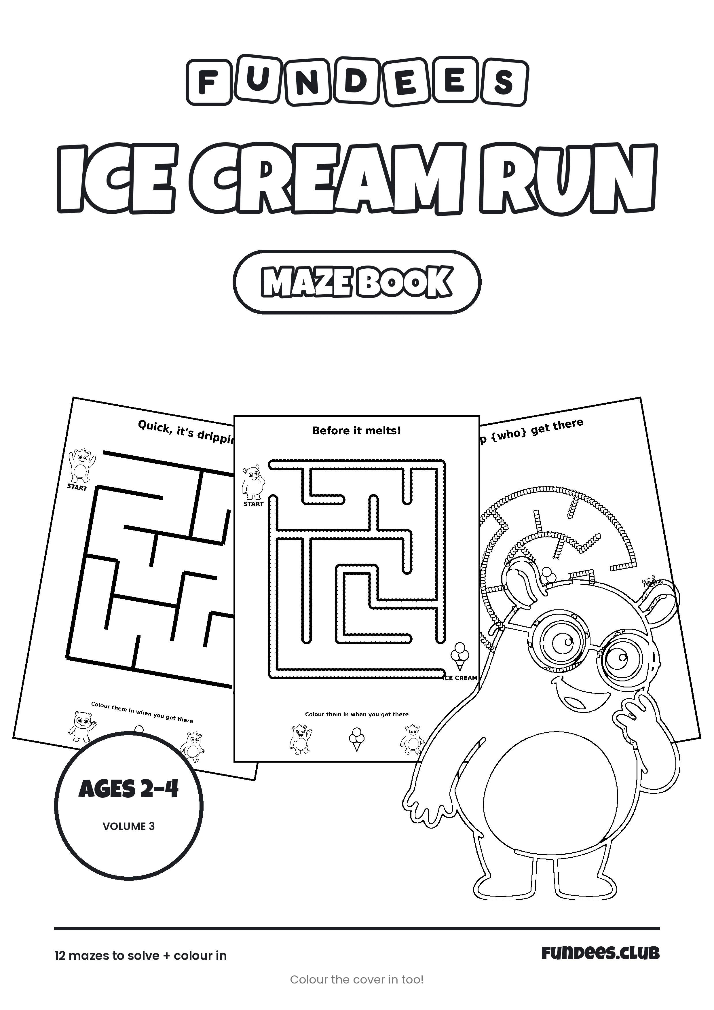 Ice Cream Run coloring book cover, Ages 2–4, volume 3