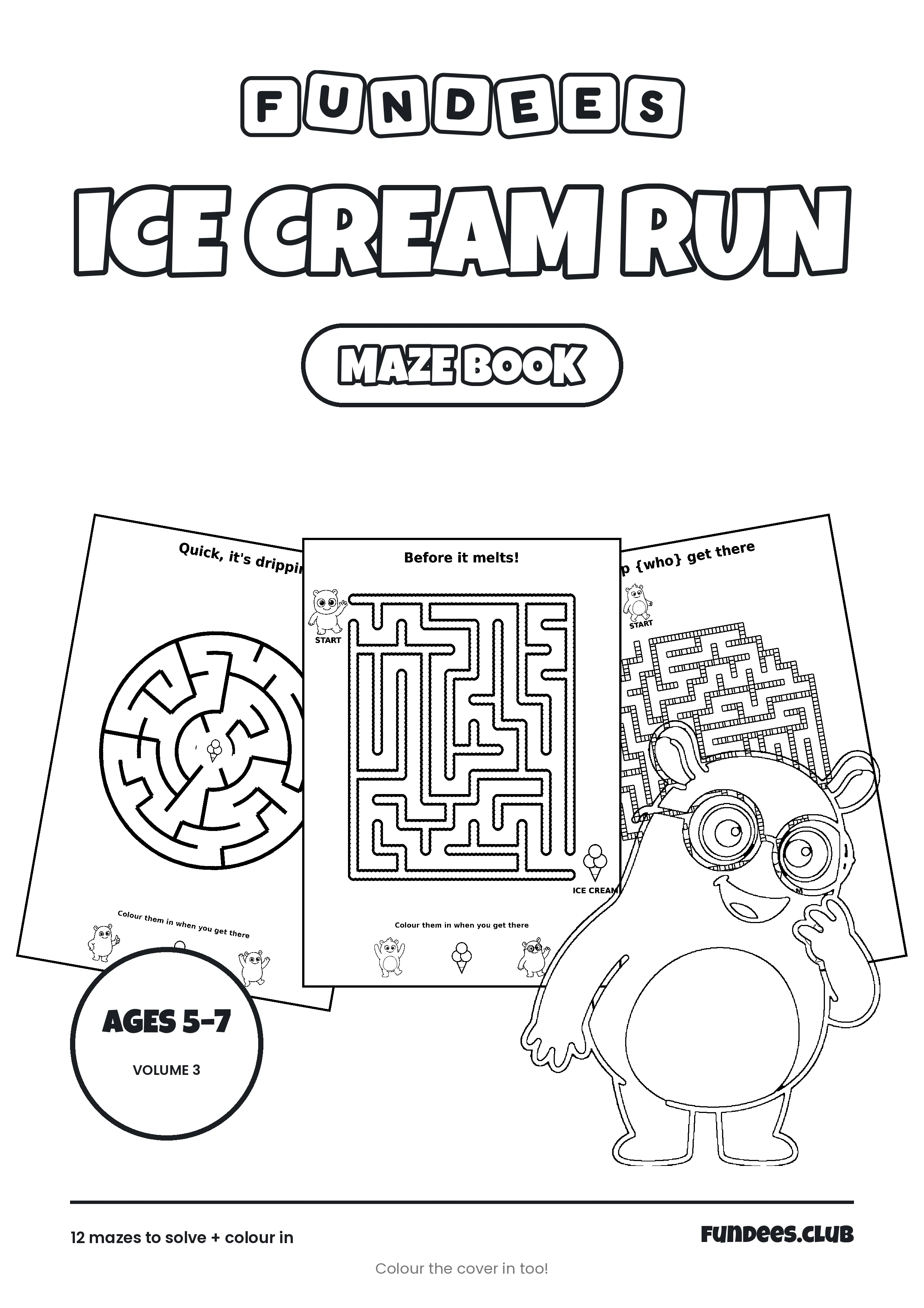 Ice Cream Run coloring book cover, Ages 5–7, volume 3