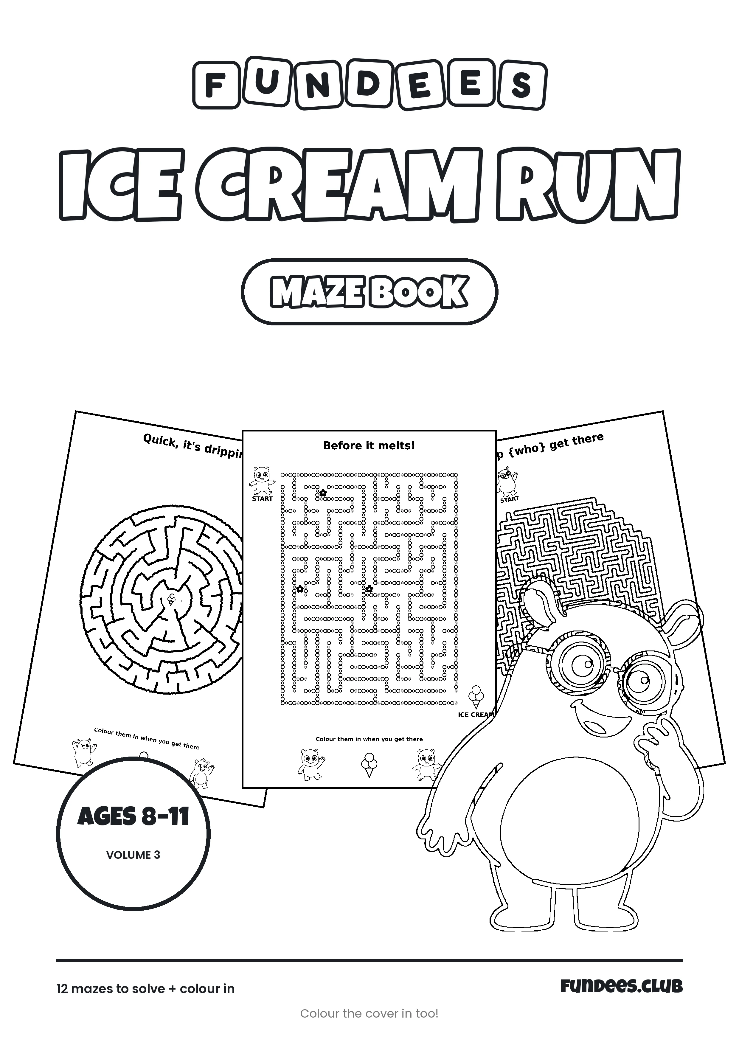 Ice Cream Run coloring book cover, Ages 8–11, volume 3
