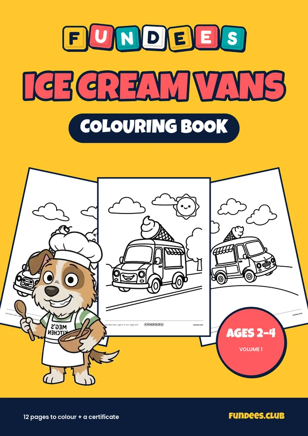 Ice Cream Vans coloring book cover, Ages 2–4, volume 1