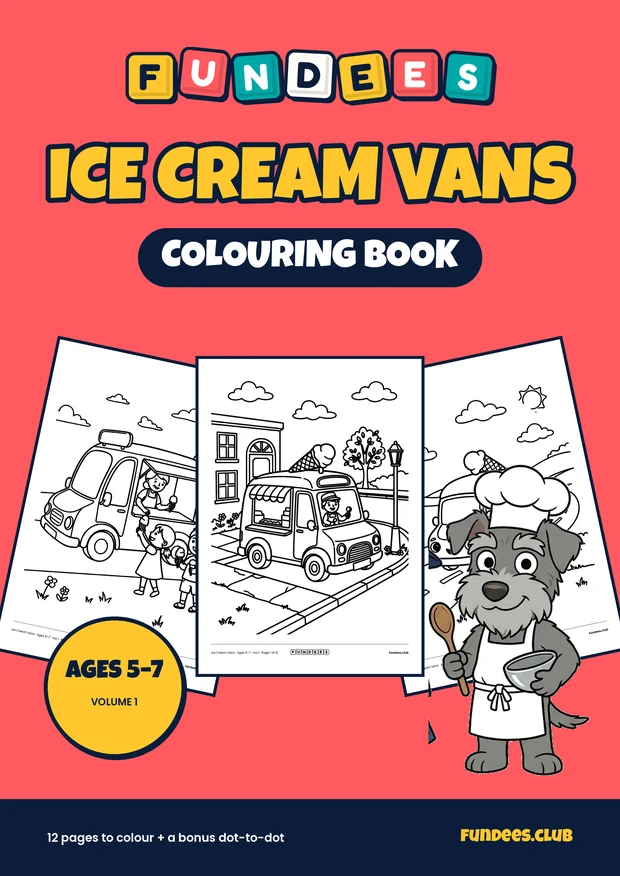 Ice Cream Vans coloring book cover, Ages 5–7, volume 1