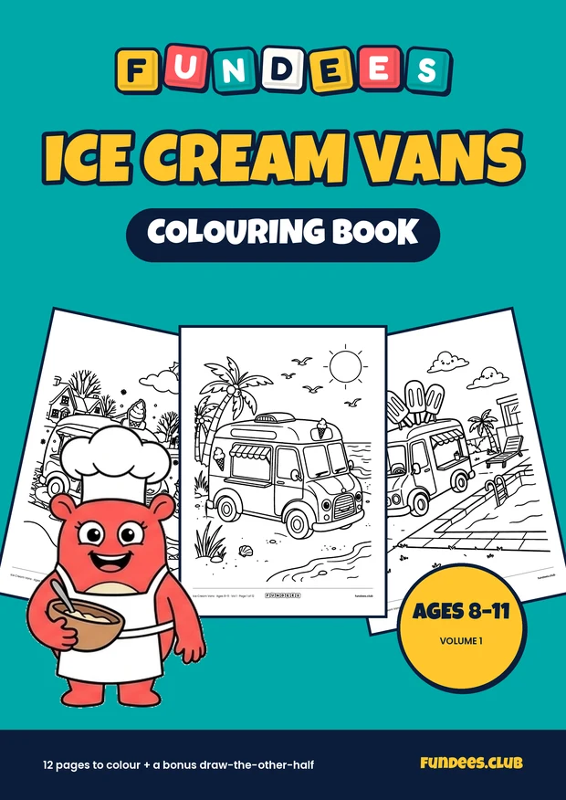 Ice Cream Vans coloring book cover, Ages 8–11, volume 1