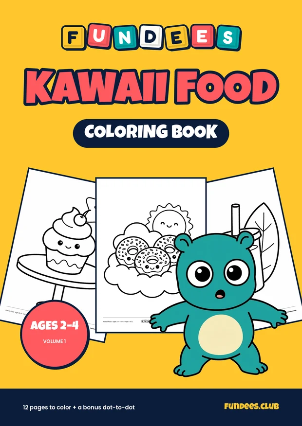 Kawaii Food coloring book cover, Ages 2–4, volume 1