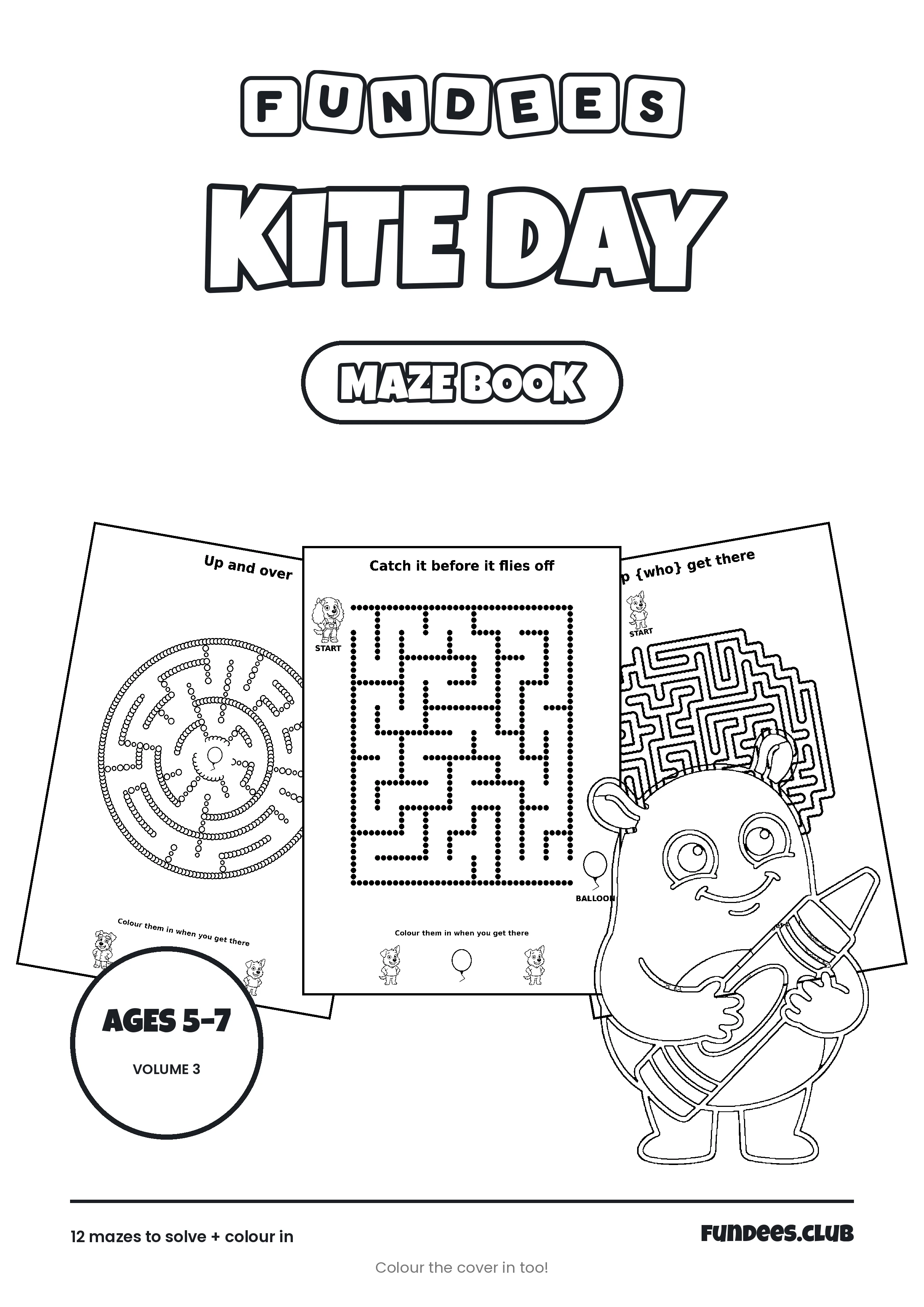 Kite Day coloring book cover, Ages 5–7, volume 3