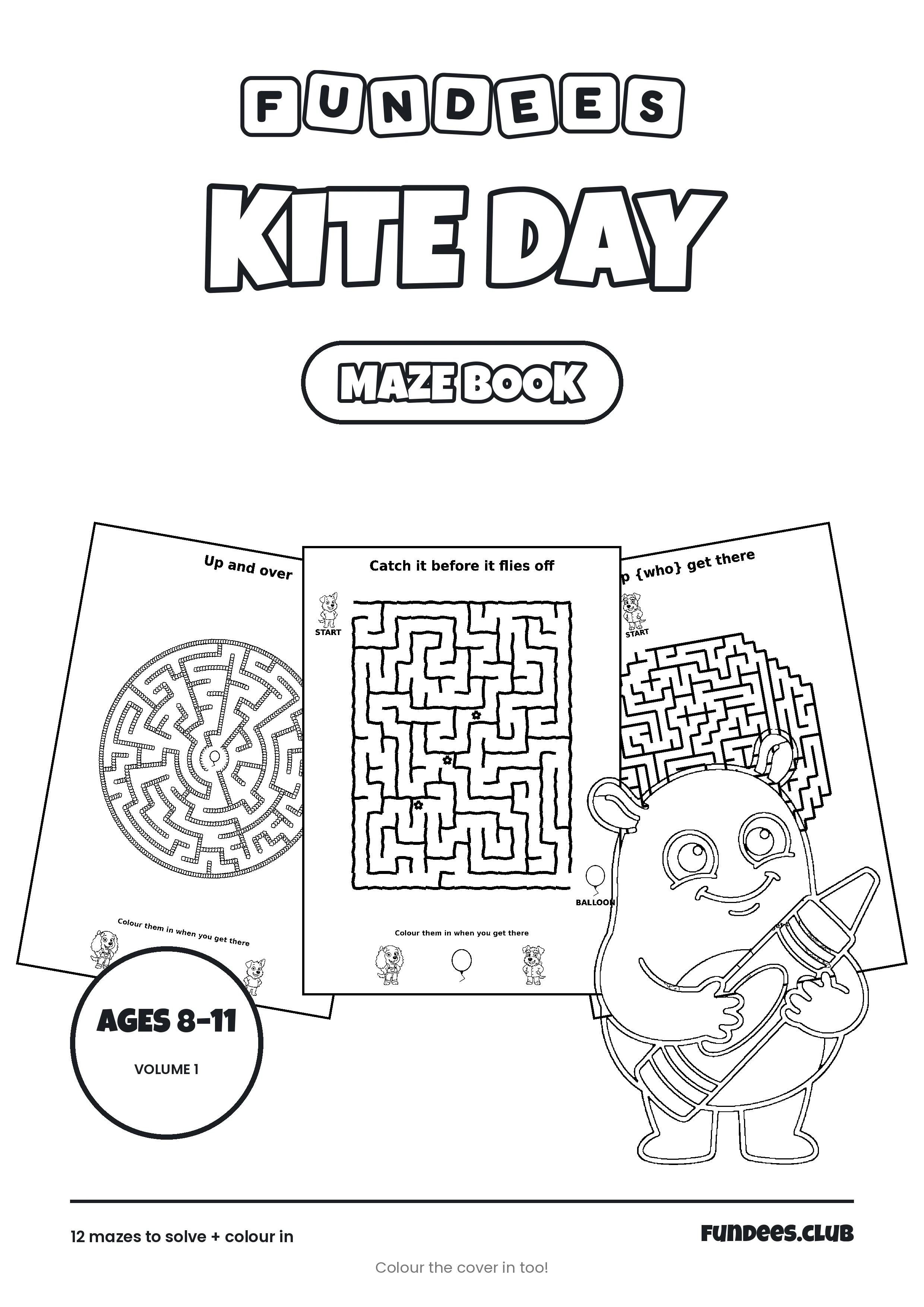 Kite Day coloring book cover, Ages 8–11, volume 1