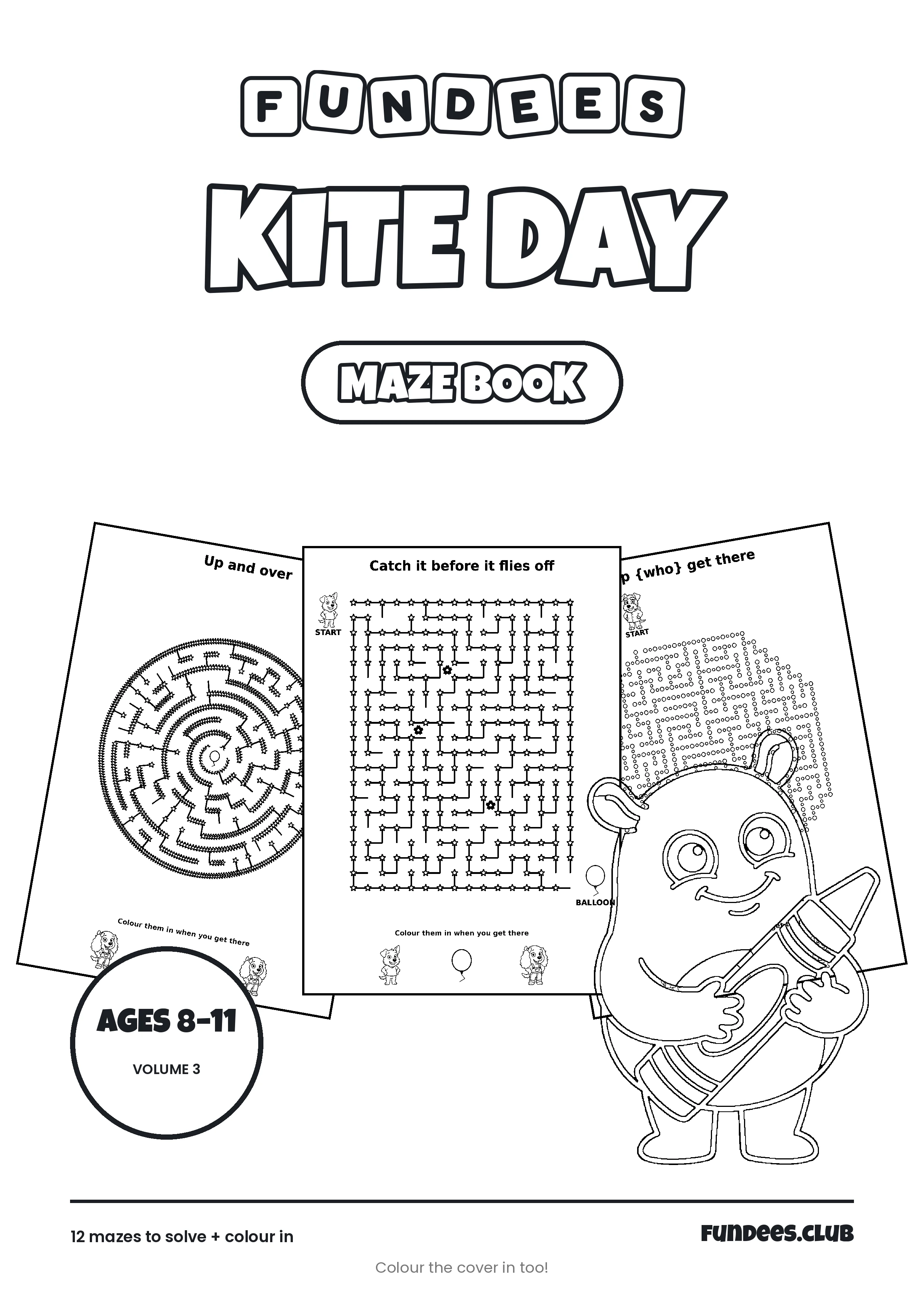 Kite Day coloring book cover, Ages 8–11, volume 3