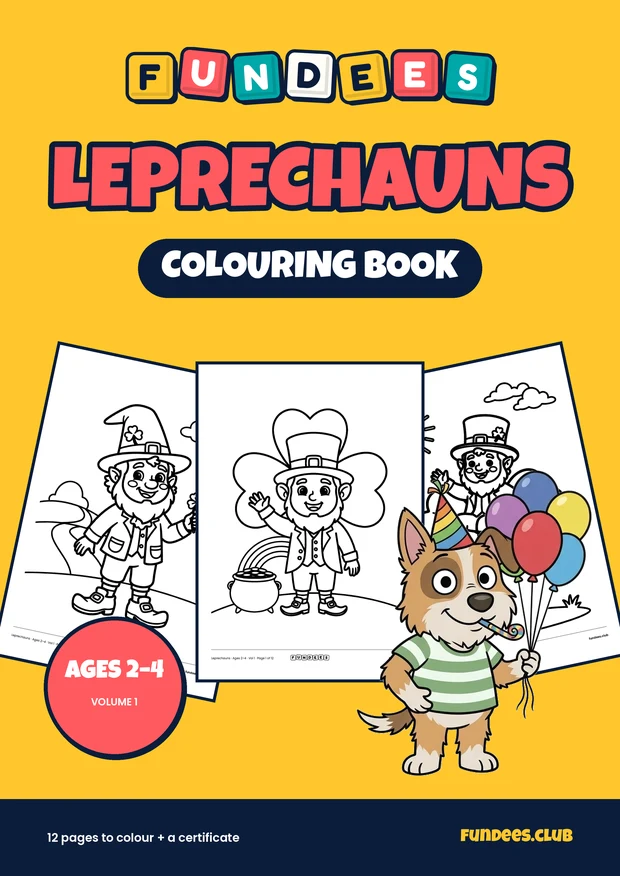 Leprechauns coloring book cover, Ages 2–4, volume 1