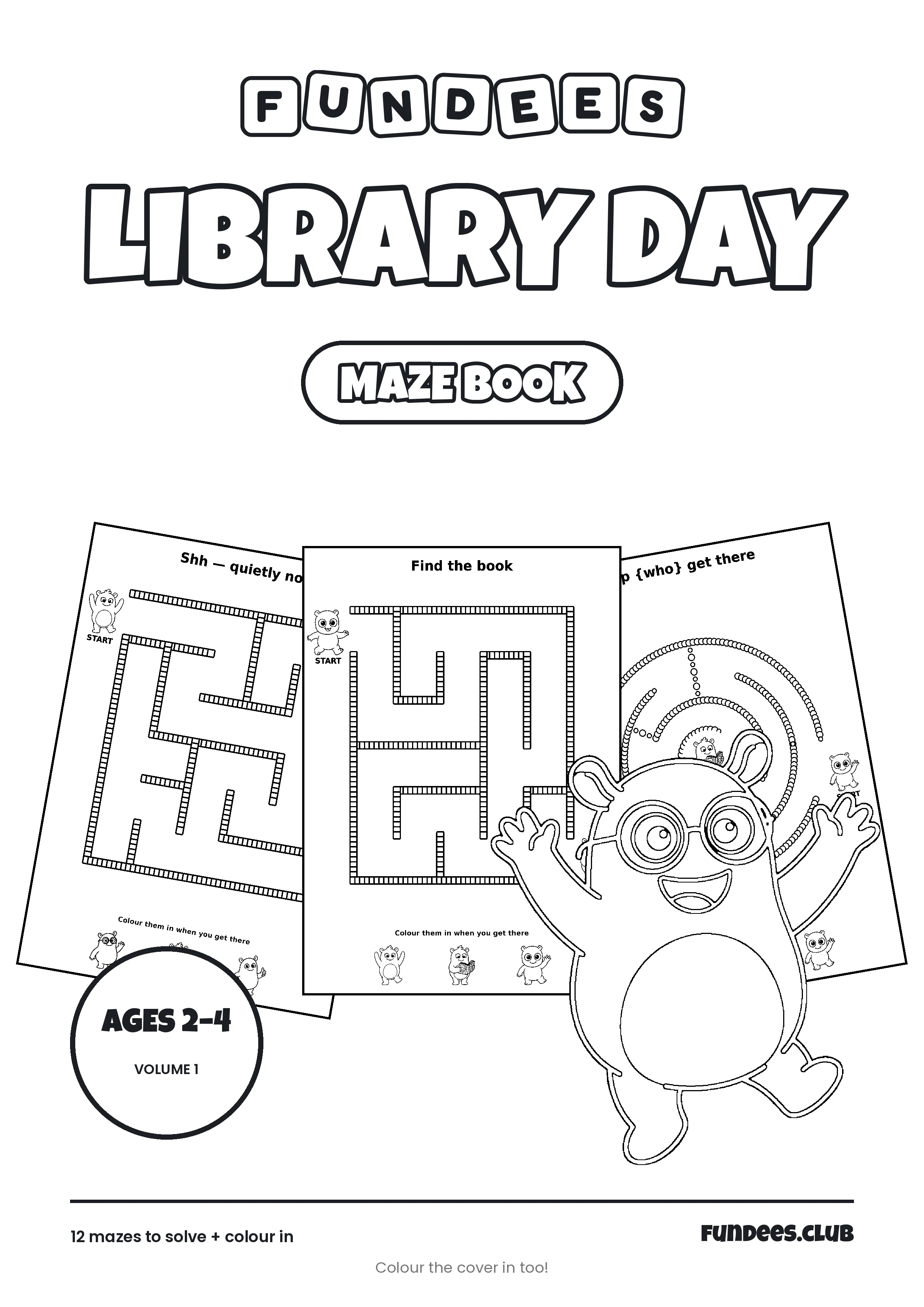 Library Day coloring book cover, Ages 2–4, volume 1