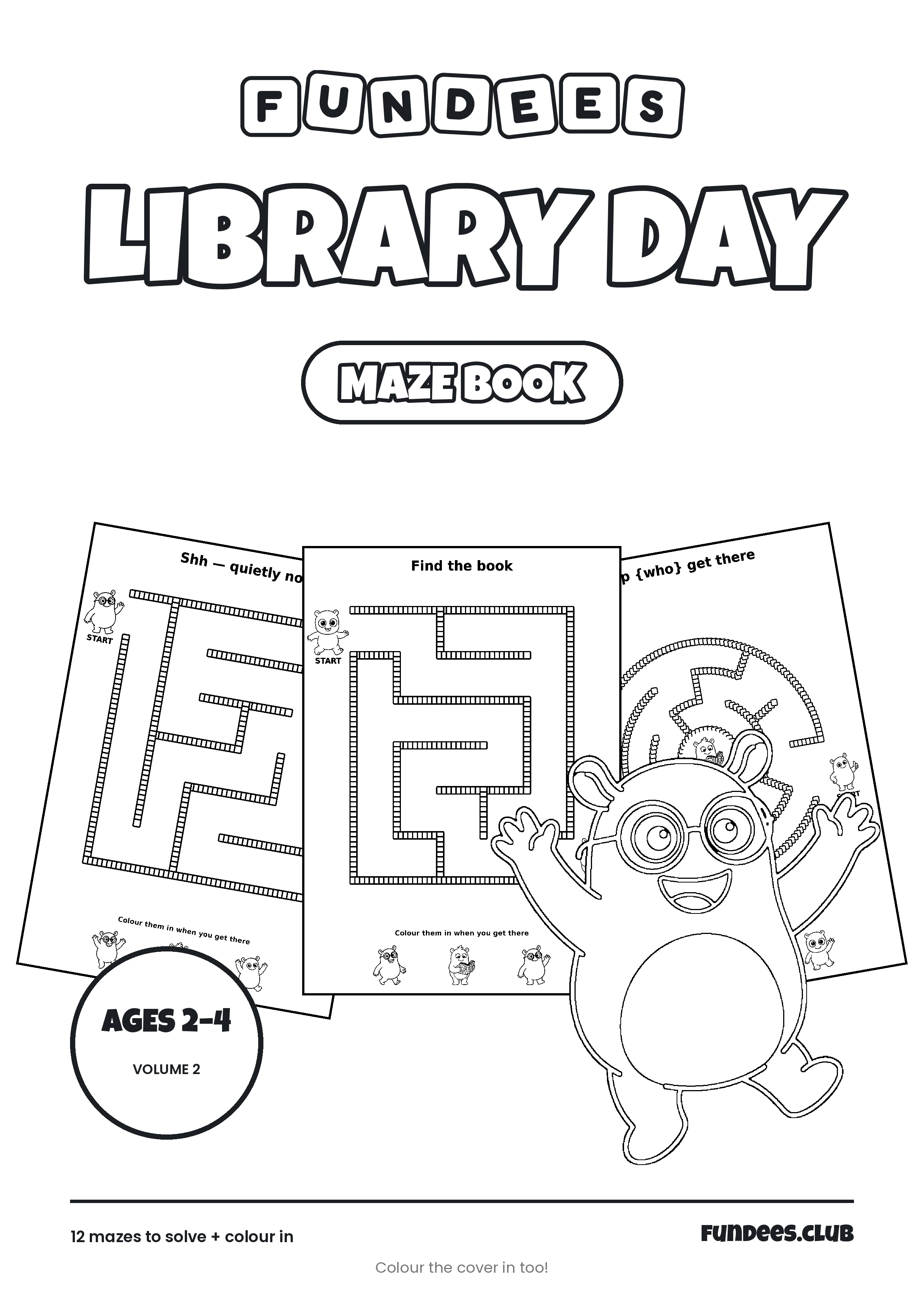 Library Day coloring book cover, Ages 2–4, volume 2