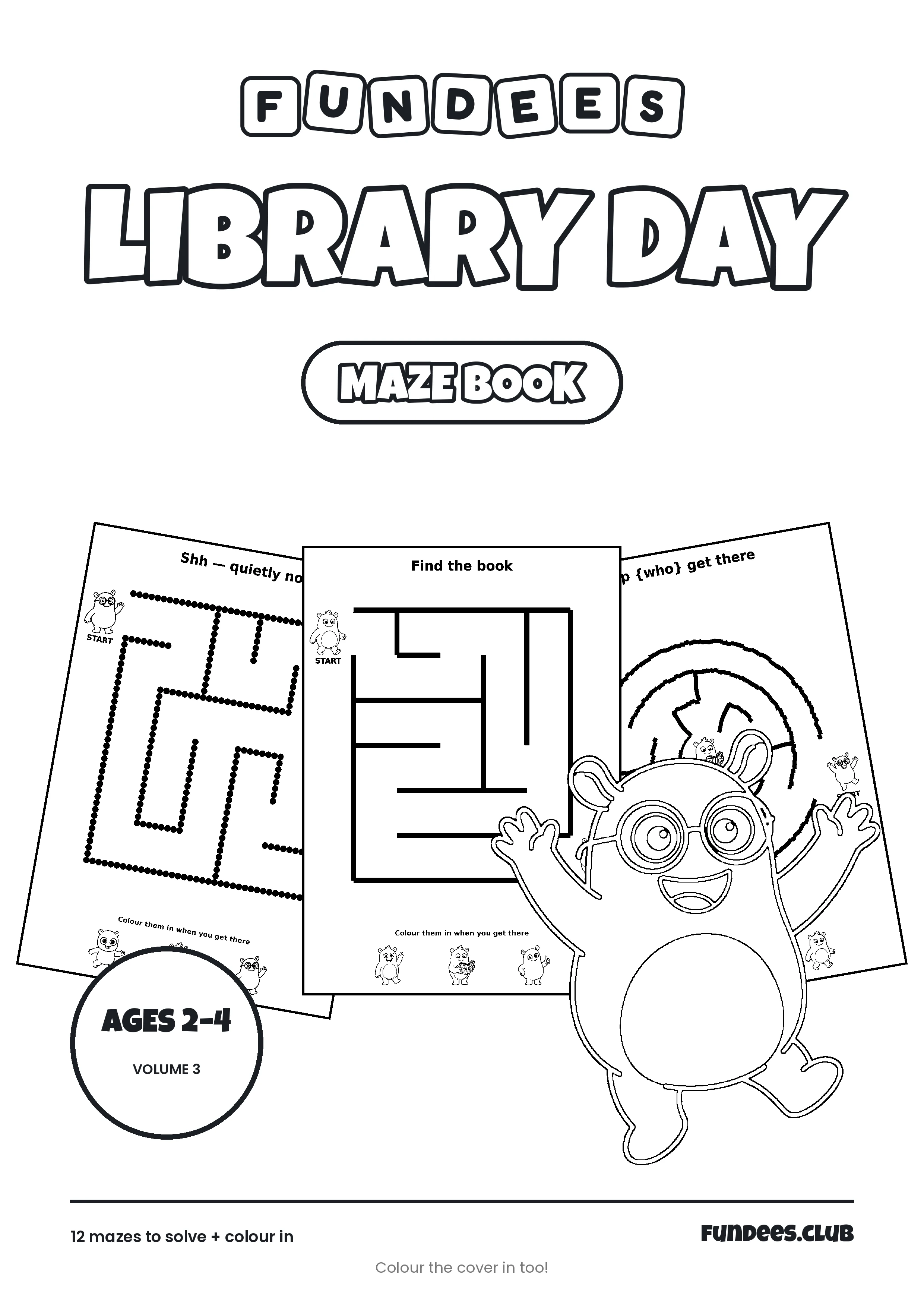 Library Day coloring book cover, Ages 2–4, volume 3