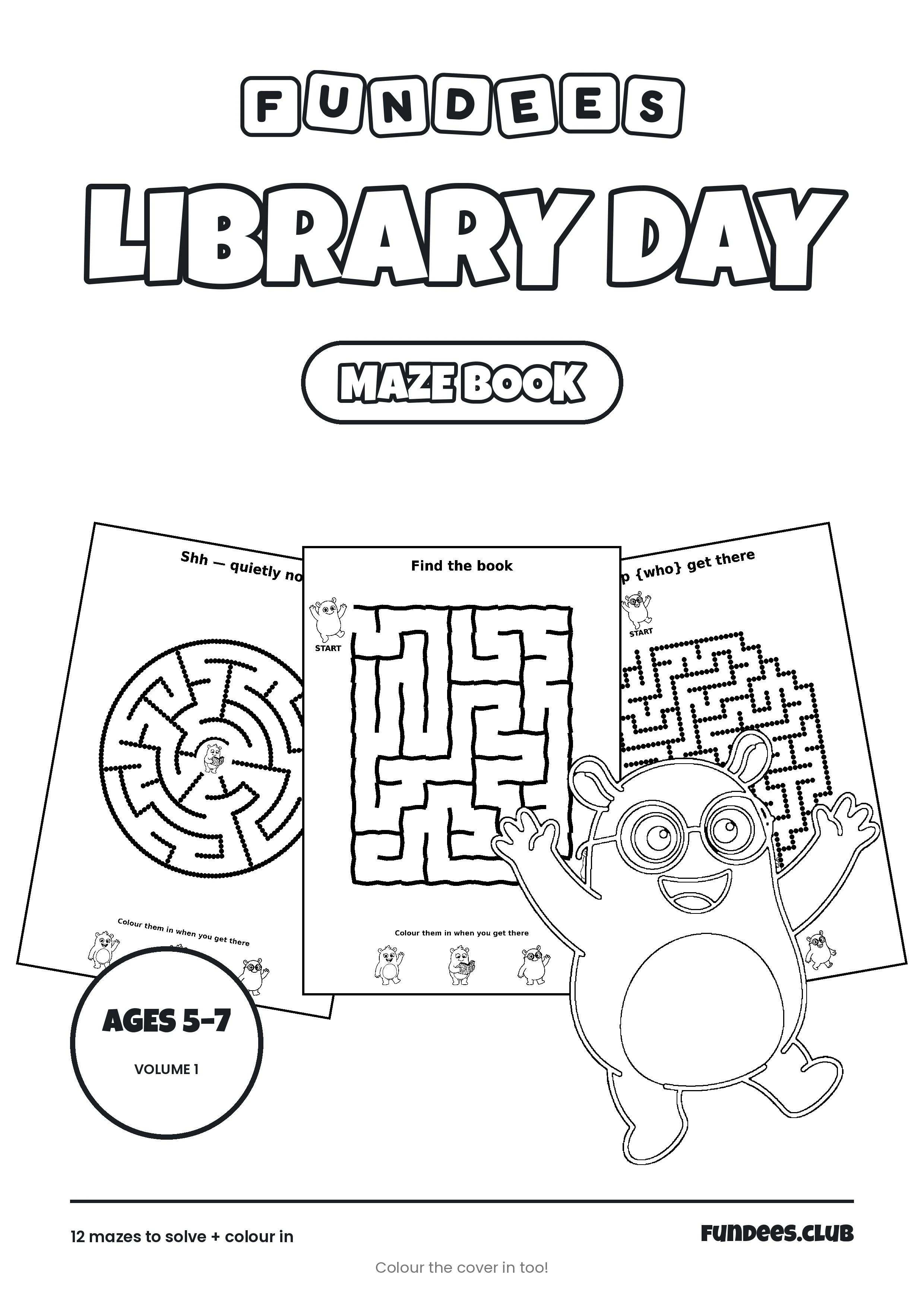 Library Day coloring book cover, Ages 5–7, volume 1