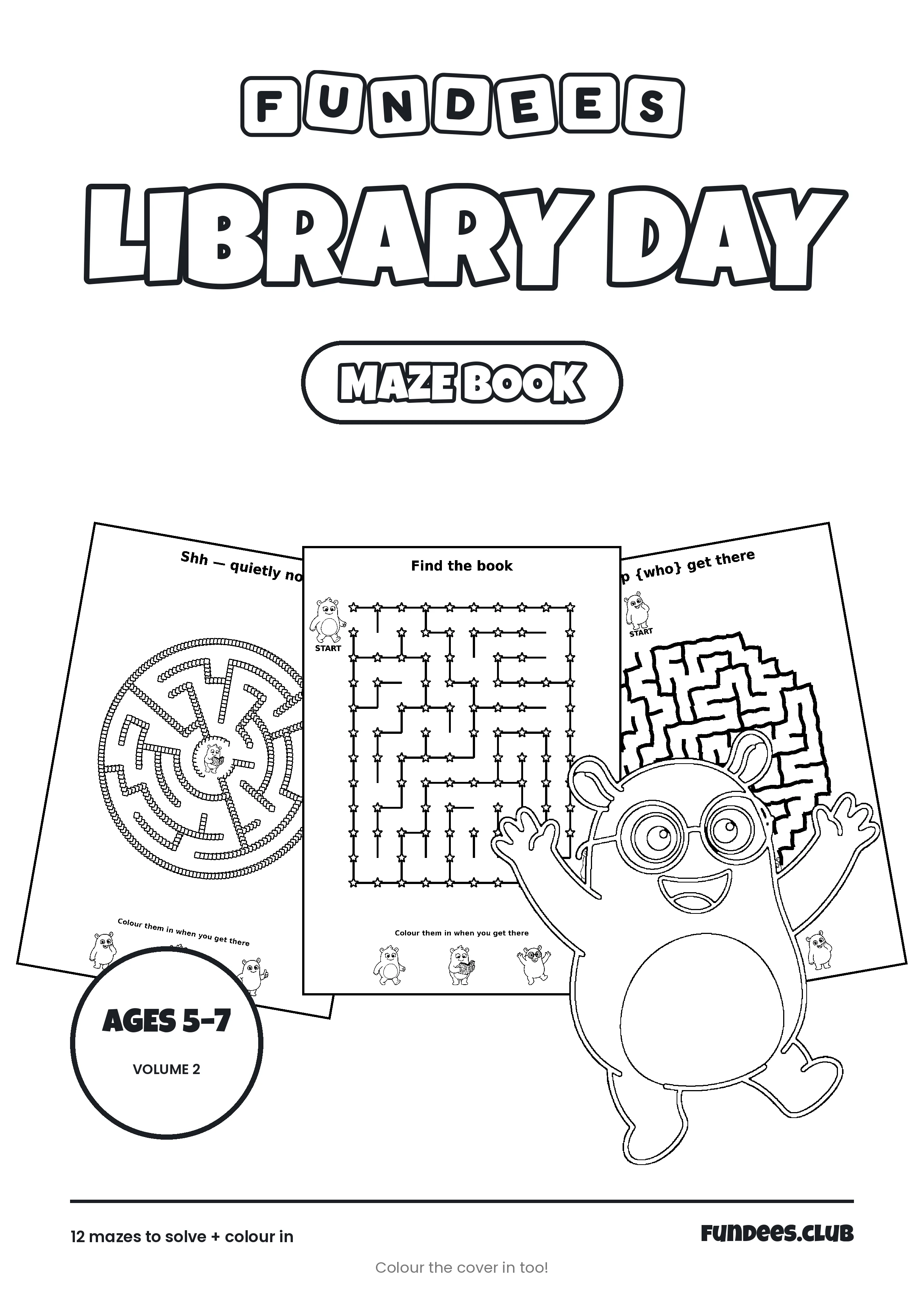 Library Day coloring book cover, Ages 5–7, volume 2