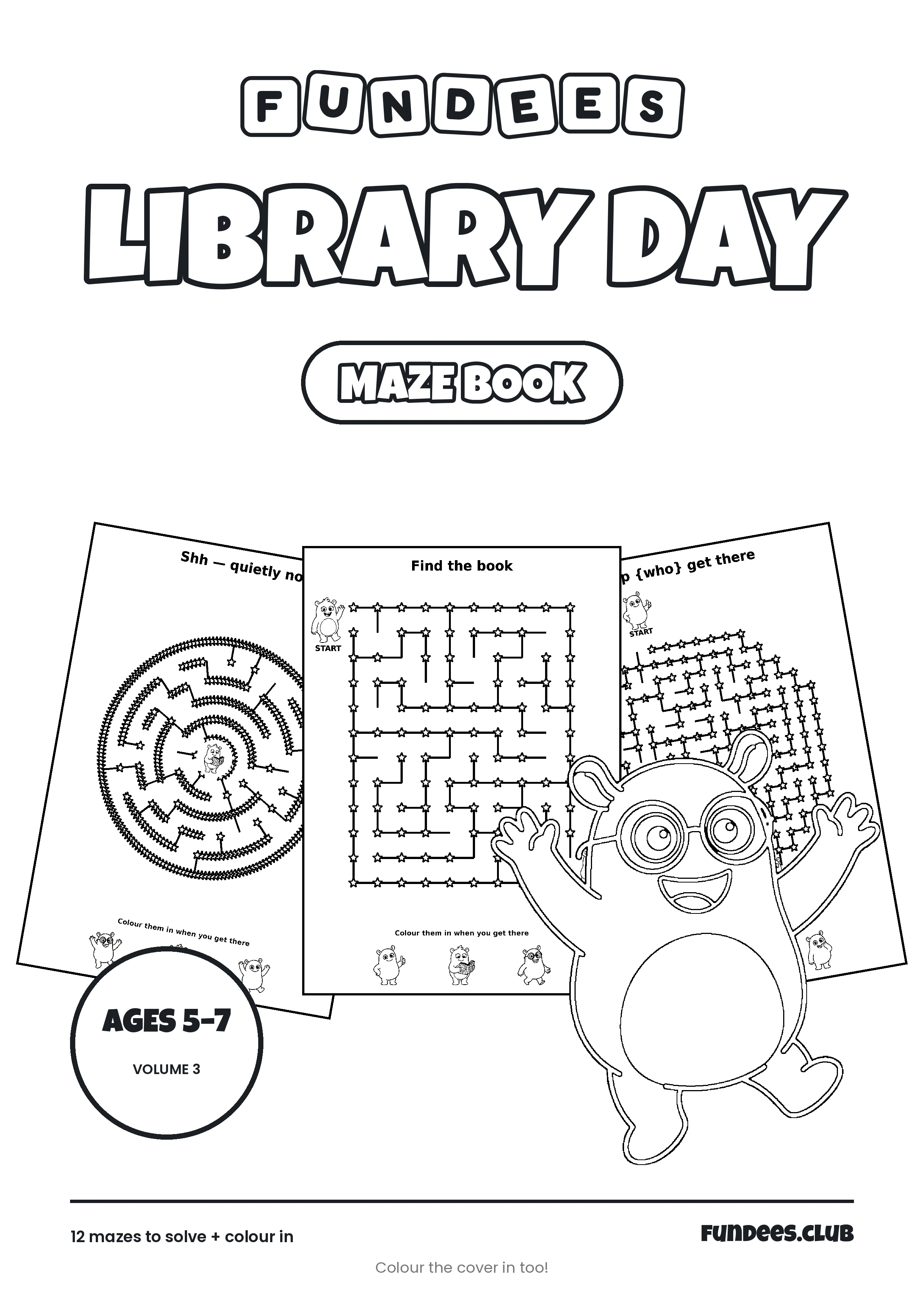 Library Day coloring book cover, Ages 5–7, volume 3