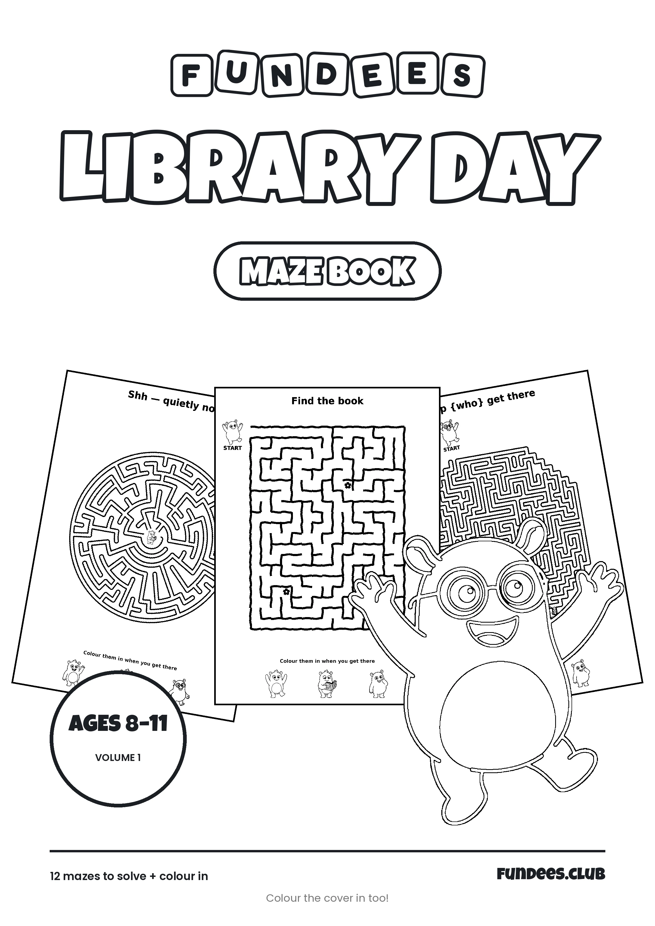 Library Day coloring book cover, Ages 8–11, volume 1