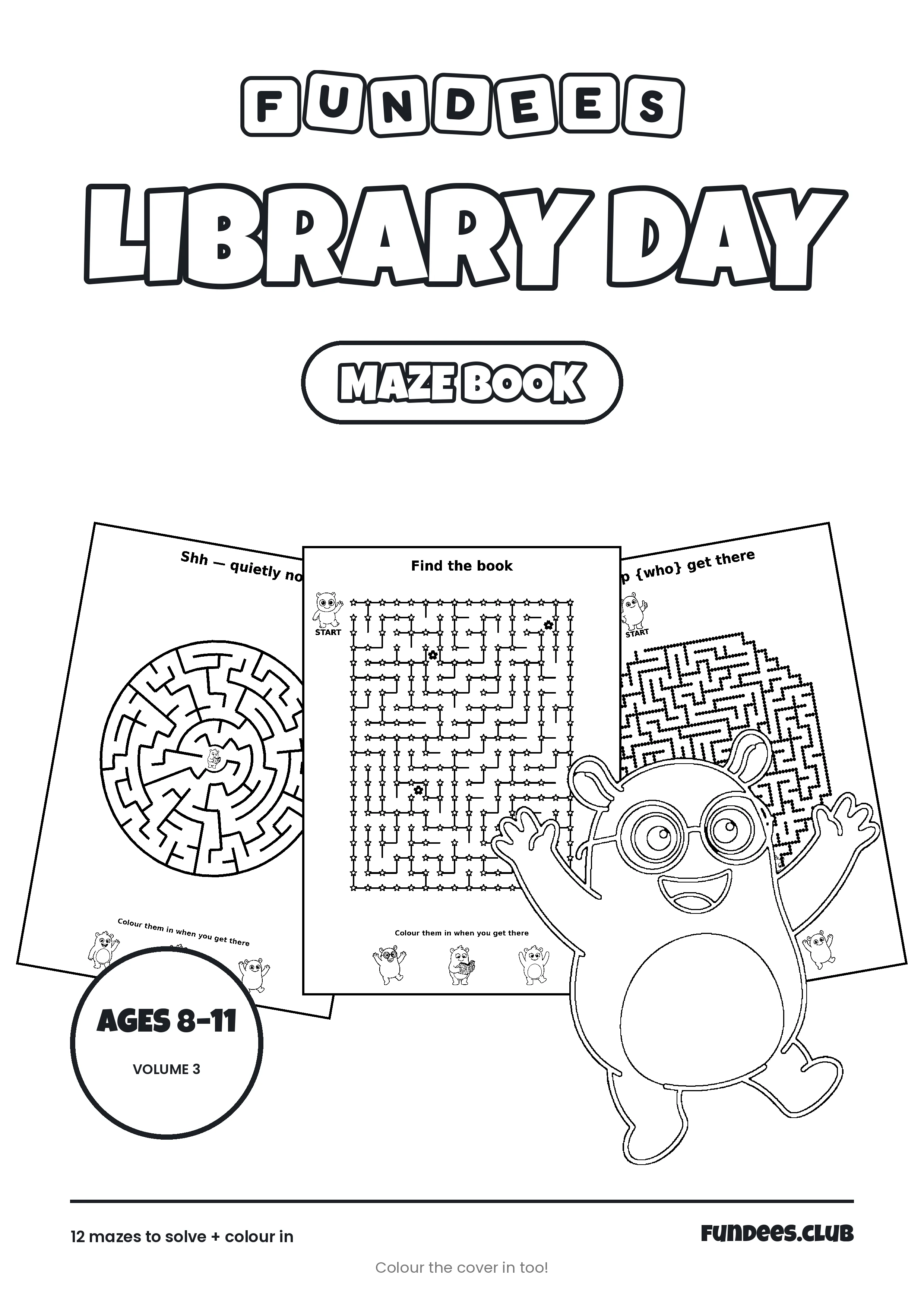 Library Day coloring book cover, Ages 8–11, volume 3