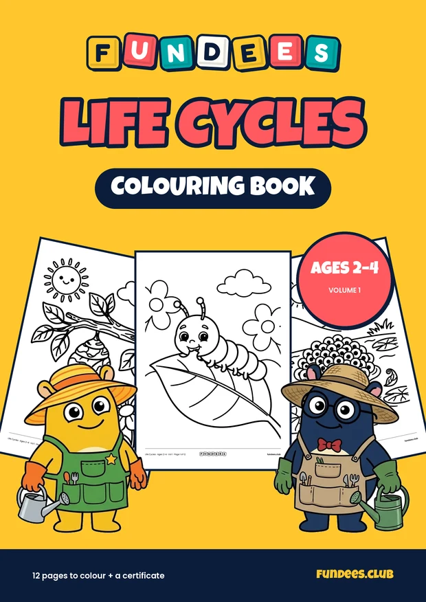 Life Cycles coloring book cover, Ages 2–4, volume 1
