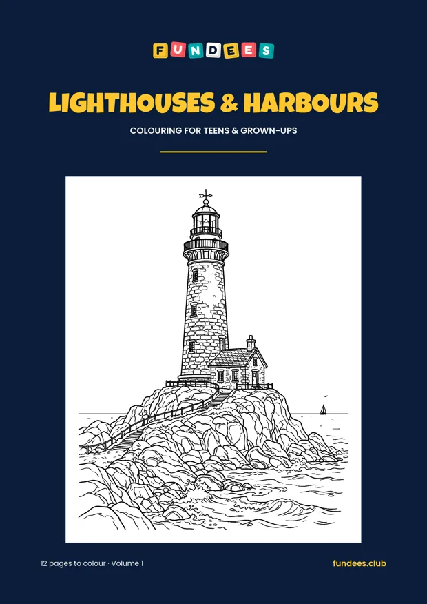 Lighthouses & Harbours coloring book cover, Teens & grown-ups, volume 1