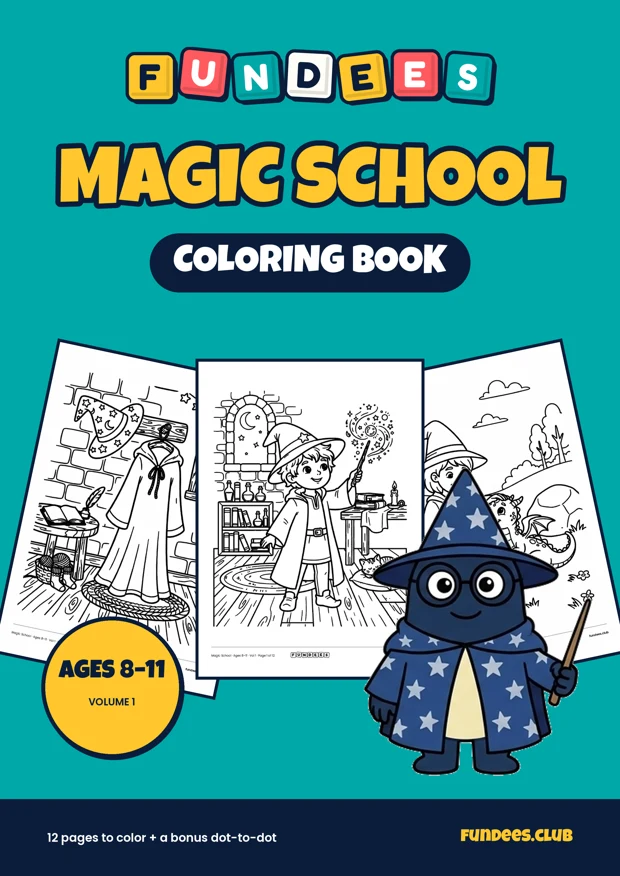 Magic School coloring book cover, Ages 8–11, volume 1