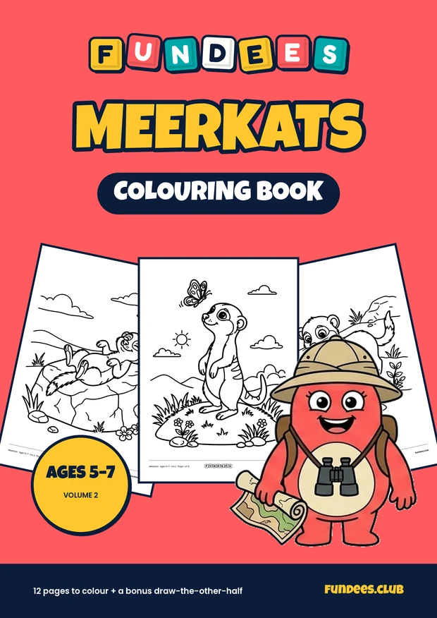 Meerkats coloring book cover, Ages 5–7, volume 2