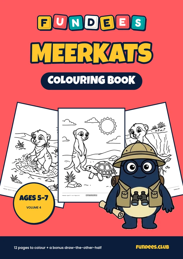 Meerkats coloring book cover, Ages 5–7, volume 4