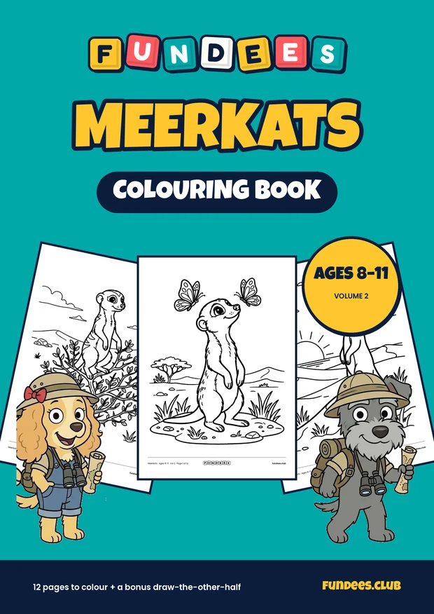 Meerkats coloring book cover, Ages 8–11, volume 2