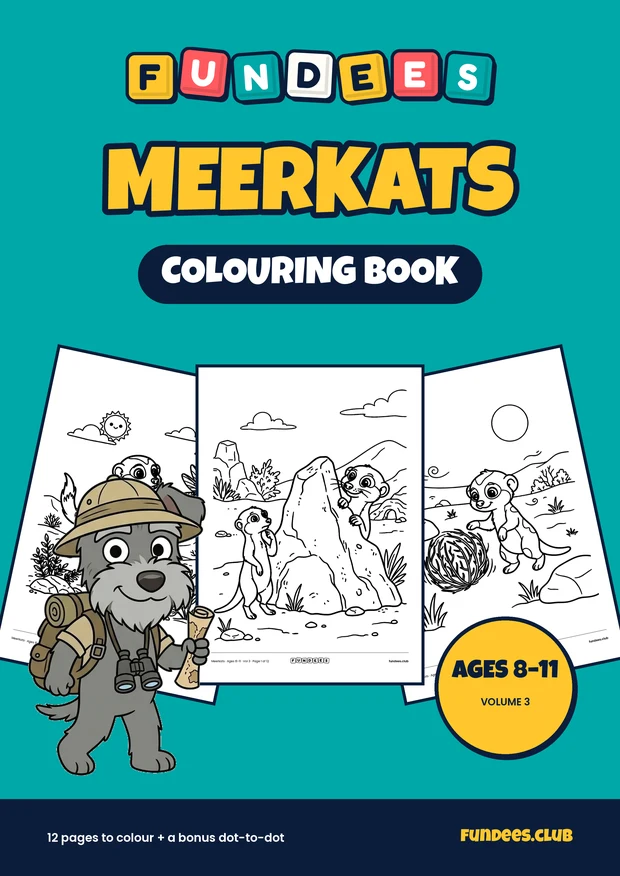 Meerkats coloring book cover, Ages 8–11, volume 3
