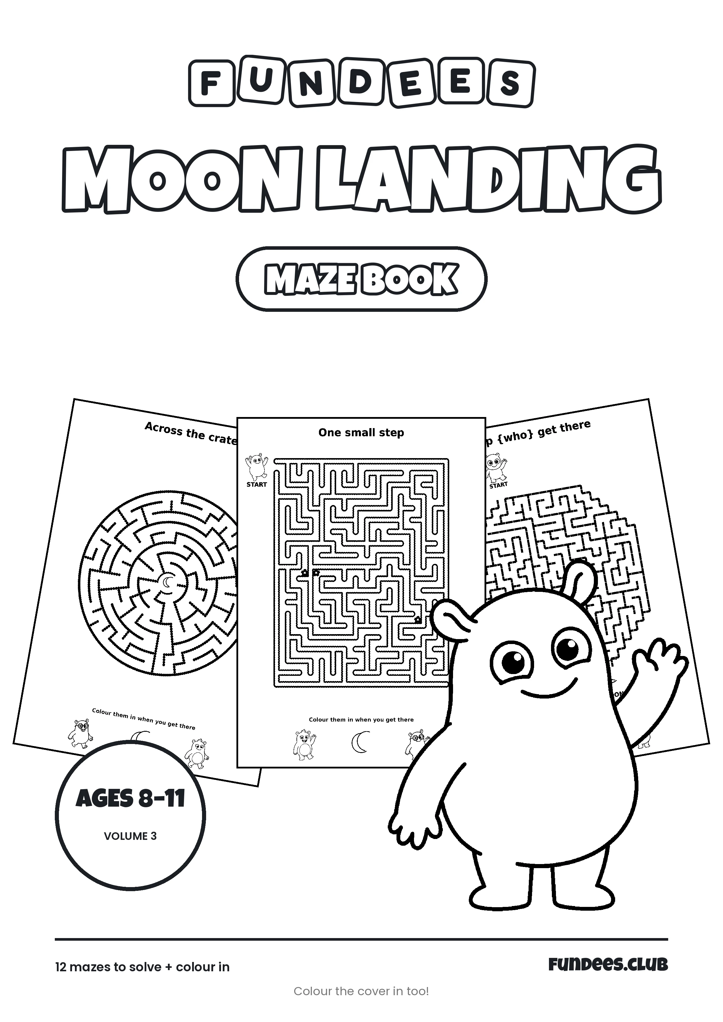 Moon Landing coloring book cover, Ages 8–11, volume 3