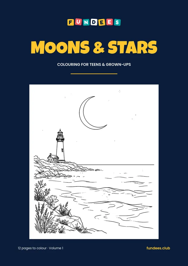 Moons & Stars coloring book cover, Teens & grown-ups, volume 1