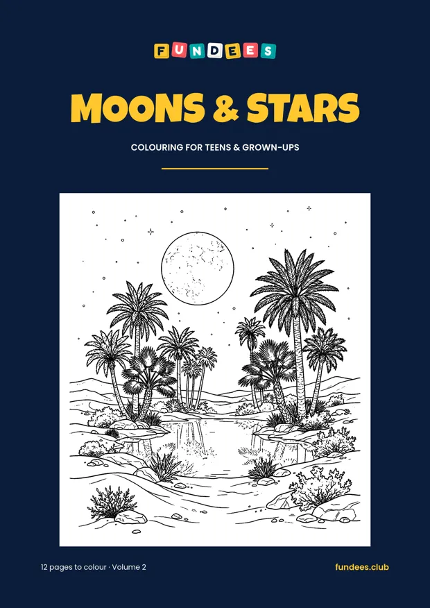 Moons & Stars coloring book cover, Teens & grown-ups, volume 2