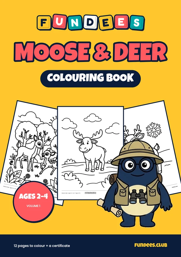 Moose & Deer coloring book cover, Ages 2–4, volume 1