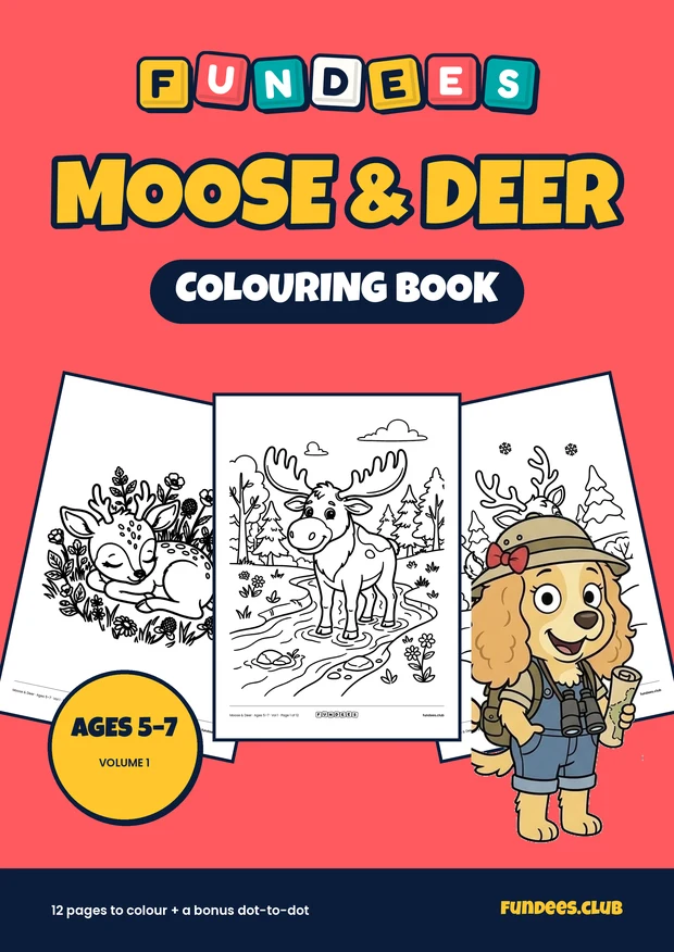 Moose & Deer coloring book cover, Ages 5–7, volume 1