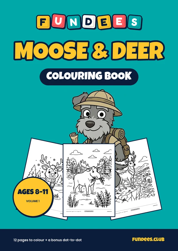 Moose & Deer coloring book cover, Ages 8–11, volume 1