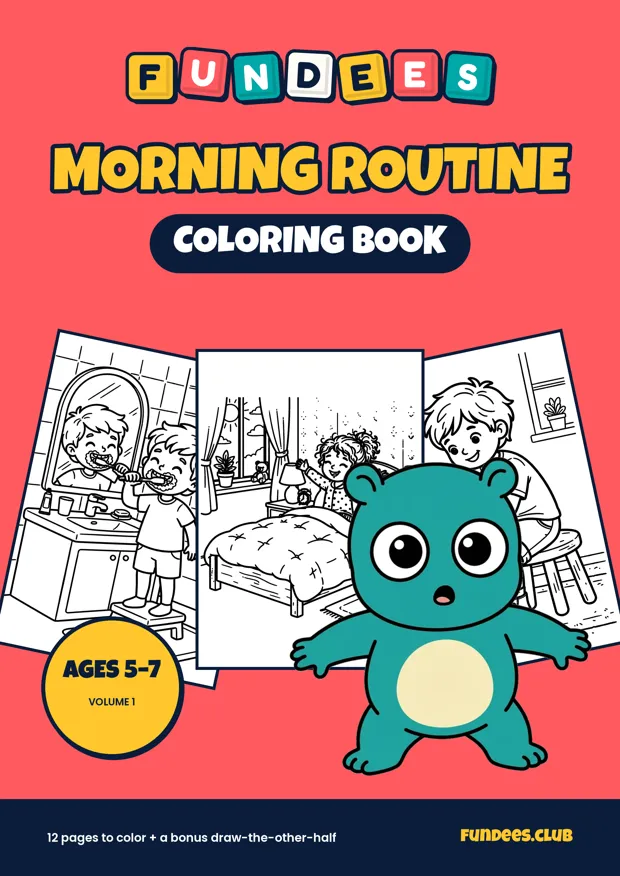 Morning Routine coloring book cover, Ages 5–7, volume 1