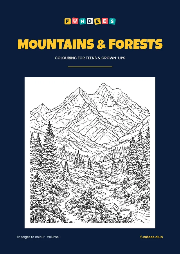 Mountains & Forests coloring book cover, Teens & grown-ups, volume 1