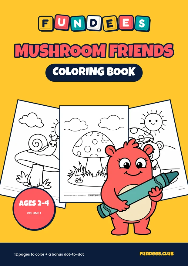 Mushroom Friends coloring book cover, Ages 2–4, volume 1