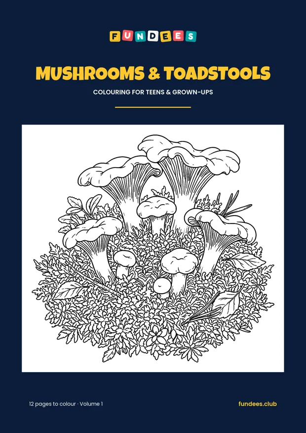 Mushrooms & Toadstools coloring book cover, Teens & grown-ups, volume 1