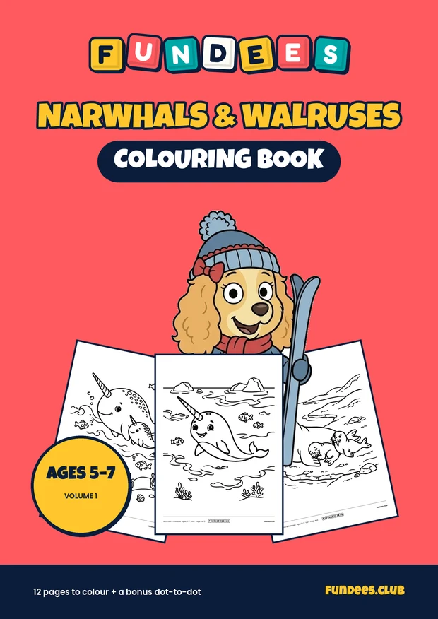 Narwhals & Walruses coloring book cover, Ages 5–7, volume 1