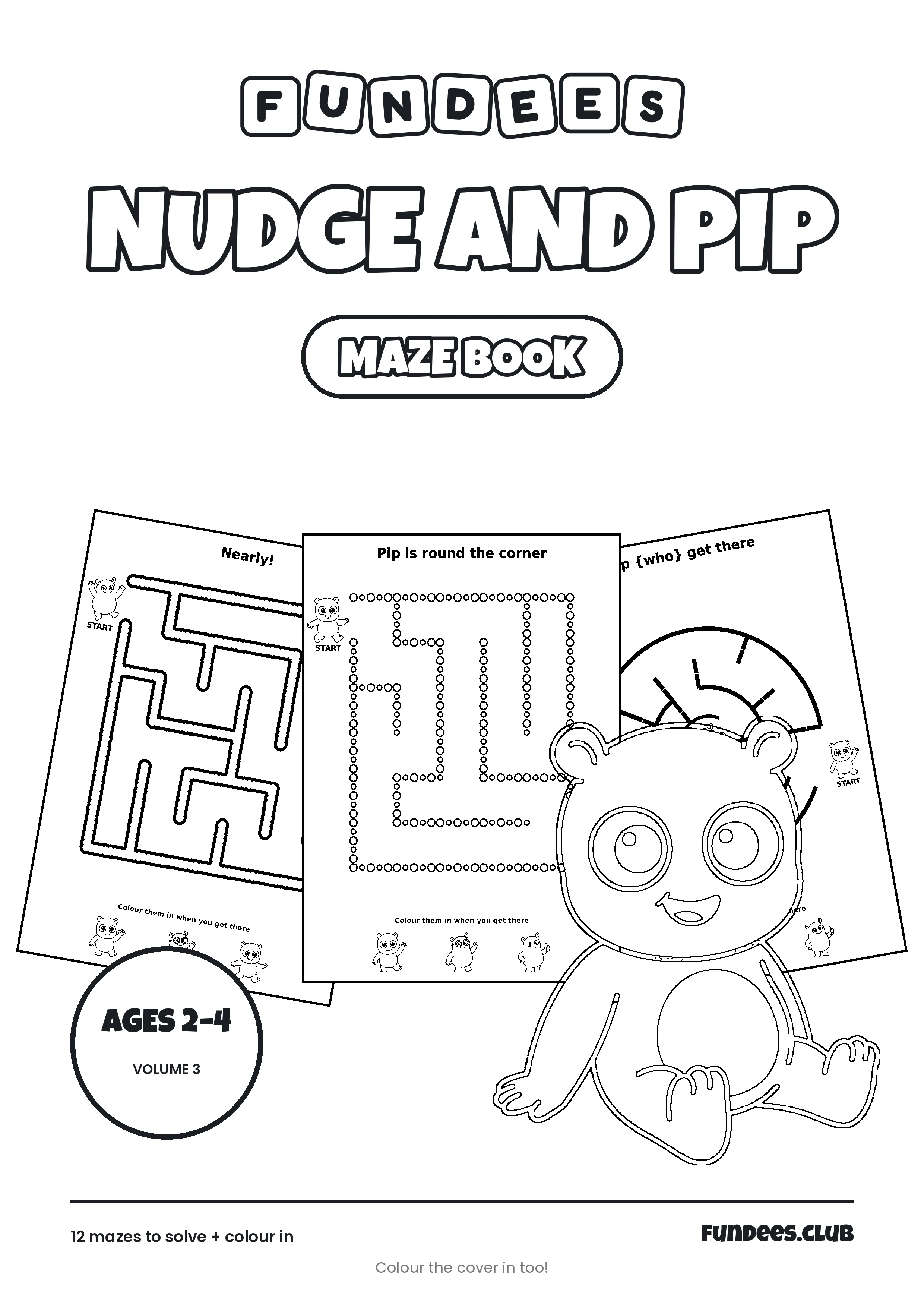 Nudge and Pip coloring book cover, Ages 2–4, volume 3