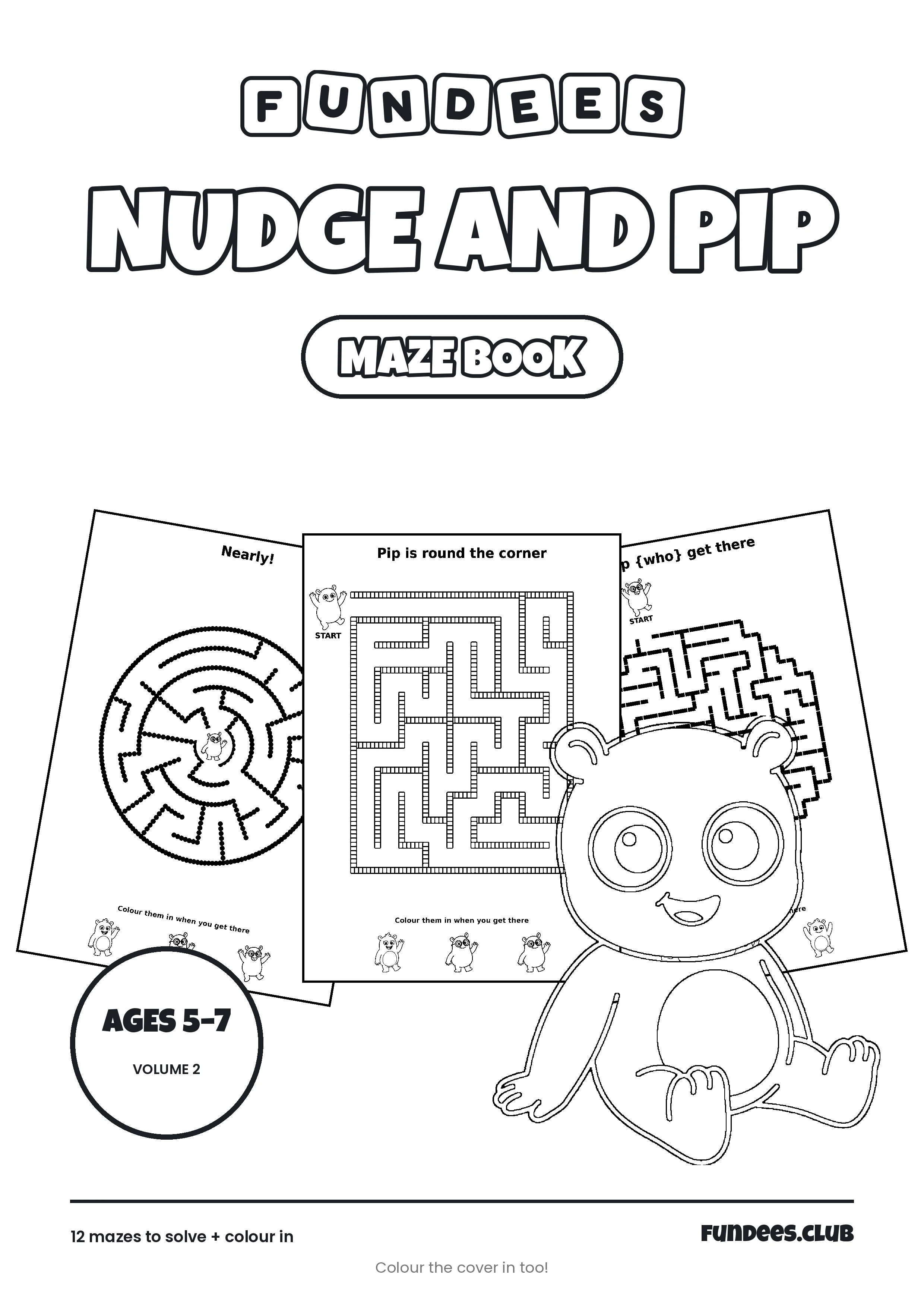 Nudge and Pip coloring book cover, Ages 5–7, volume 2