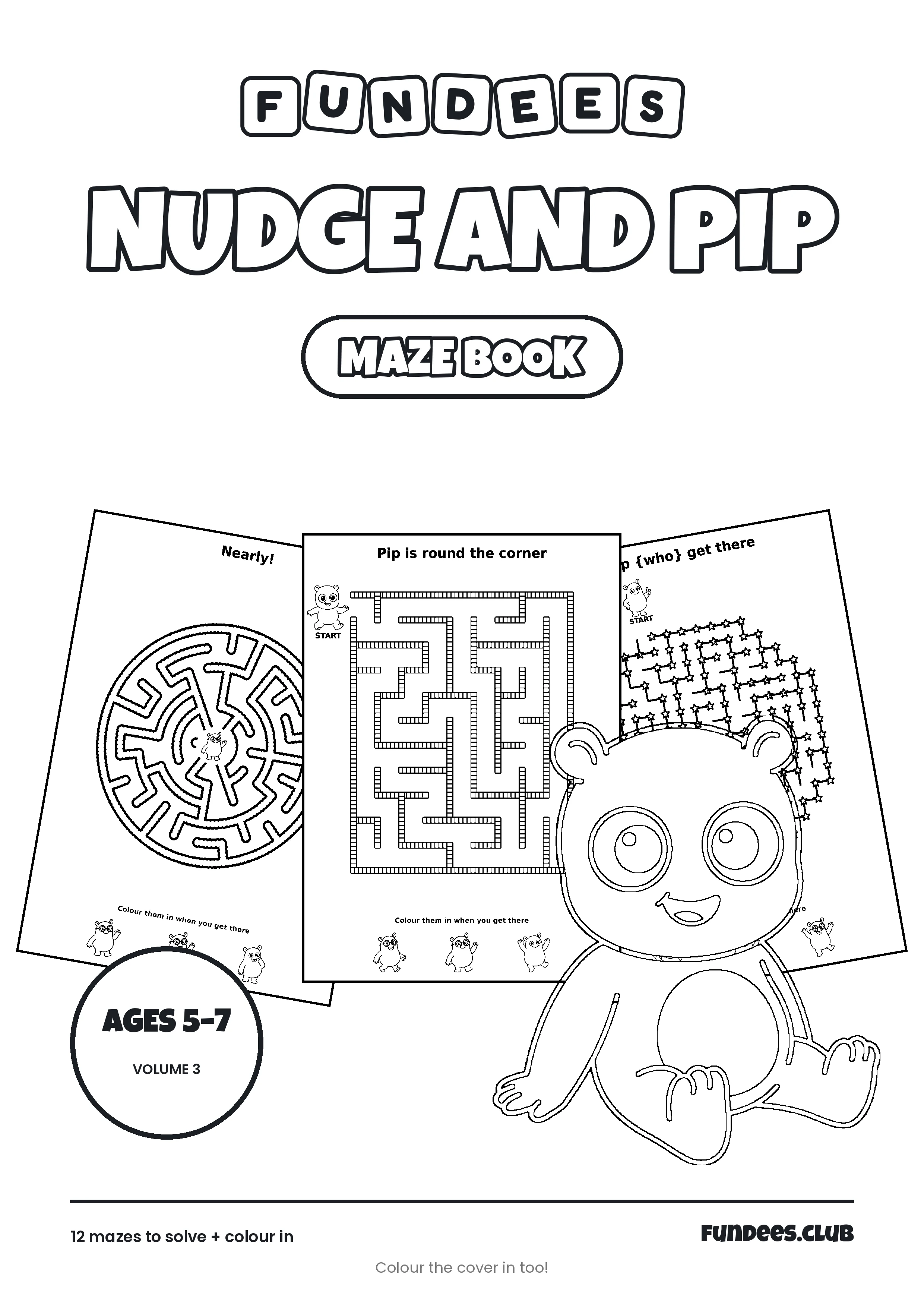 Nudge and Pip coloring book cover, Ages 5–7, volume 3